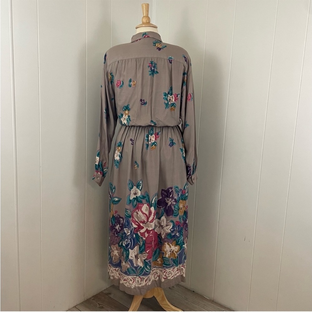 90s Floral Shirt Dress Women’s 14‎ Vintage Long Sleeve A-Line Cottage Prairie - Picture 6 of 7